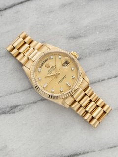 Rolex Day-Date 18038 aus dem Jahr 1988, 18 Karat Gelbgold, champagnerfarbenes Zifferblatt mit Diamanten, Automatikwerk, 36 mm