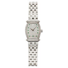 Vintage-Modell aus den 1990er Jahren: Audemars Piguet Lady Carnegie 79302BC, 18 Karat Weißgold, Diamanten und Smaragde, 19 mm