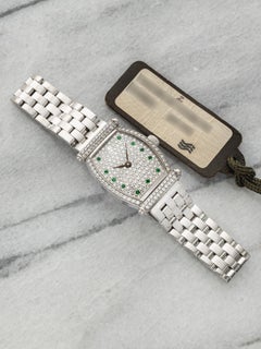 Vintage-Modell aus den 1990er Jahren: Audemars Piguet Lady Carnegie 79302BC, 18 Karat Weißgold, Diamanten und Smaragde, 19 mm
