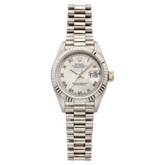 Vintage 1990 Rolex Lady Datejust 69179 18K WG Silver Sunburst Roman Auto 26mm