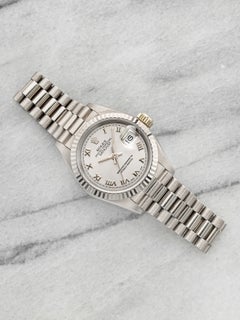 Vintage 1990 Rolex Lady Datejust 69179 18K WG Silver Sunburst Roman Auto 26mm