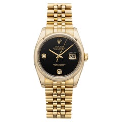2005 Rolex Datejust 116208 18K Yellow Gold Black Onyx Diamond Dial Auto 36mm