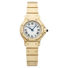 Vintage 1980s Cartier Lady Santos Octagonal 0906 18K YG White Roman Auto 24mm