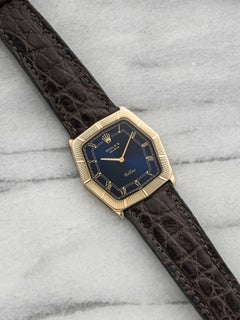 Vintage 1981 Rolex Cellini 4170 18K Yellow Gold Blue Sunburst Dial Manual 31mm