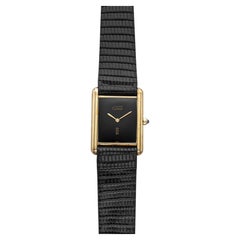 Vintage 1970s Cartier Lady Must de Cartier Tank 681006 Vermeil Black Quartz 23mm