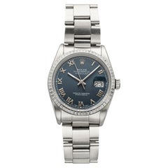 Vintage 1990 Rolex Datejust 16220 Stainless Steel Blue Roman Dial Automatic 36mm