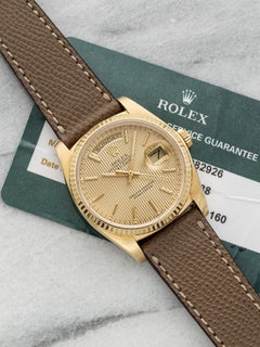 Rolex Day-Date 18038 aus dem Jahr 1984, 18 Karat Gelbgold, champagnerfarbenes „Tapestry“-Zifferblatt, Automatikwerk, 36 mm