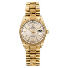 Vintage 1979 Rolex Day-Date 18078 18K YG Bark Finish Silver Dial Auto 36mm