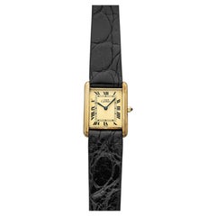 Modèle vintage des années 1970 « Lady Must » de Cartier, référence 681006, en vermeil, cadran romain couleur citron, mouvement à quartz, 23 mm