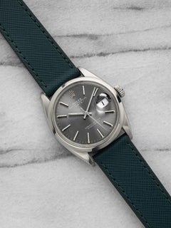 Vintage Rolex Oyster Perpetual Date 1500 aus den 1970er Jahren, Edelstahl, graues Zifferblatt, Automatikwerk, 34 mm