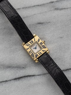 Vintage 1980s Cartier Ladies Obus Tank 18K YG Blue Enamel Roman Bezel 20mm