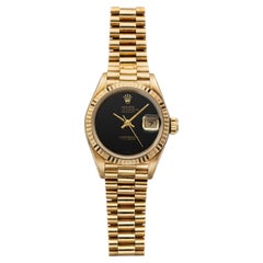 Vintage 1985 Rolex Lady Datejust 69178 18K Yellow Gold Onyx Stone Dial Auto 26mm