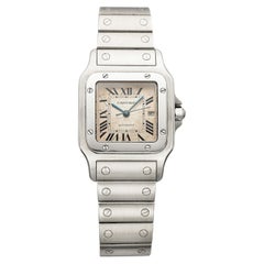 Vintage 1990s Cartier Santos 2319 Stainless Steel Cream Patina Dial Auto 29mm