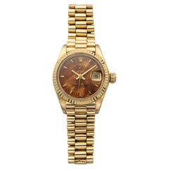 Vintage 1979 Rolex Lady Datejust 6917 18K YG Birch Wood Dial Auto 26mm