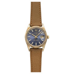 Vintage 1981 Rolex Datejust 15037 14K YG Navy Blue Sunburst Dial Auto 34mm