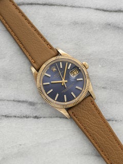 Vintage 1981 Rolex Datejust 15037 14K YG Navy Blue Sunburst Dial Auto 34mm