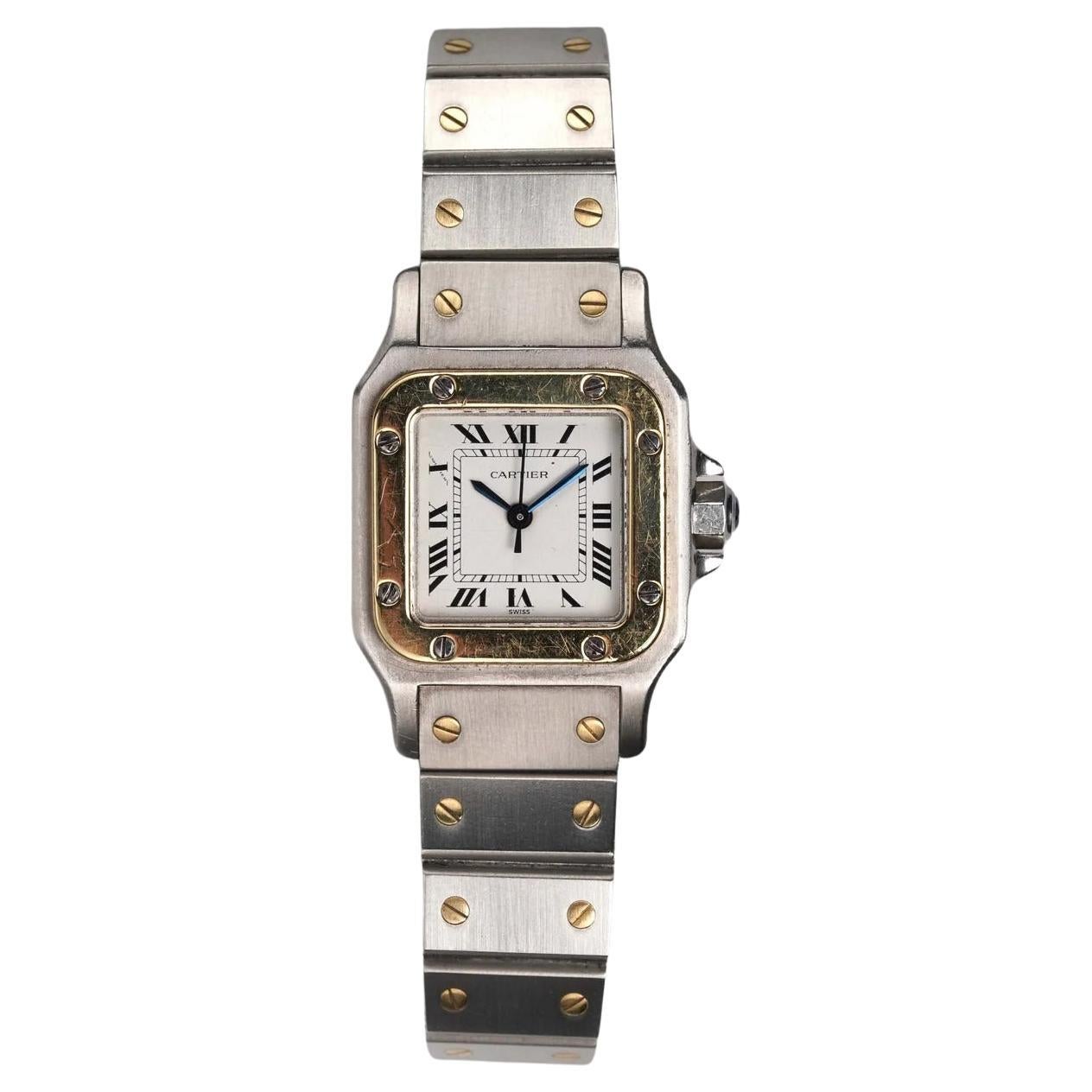 Montre bicolore en acier inoxydable pour dames Cartier Santos, années 1990