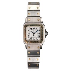 Montre bicolore en acier inoxydable pour dames Cartier Santos, années 1990