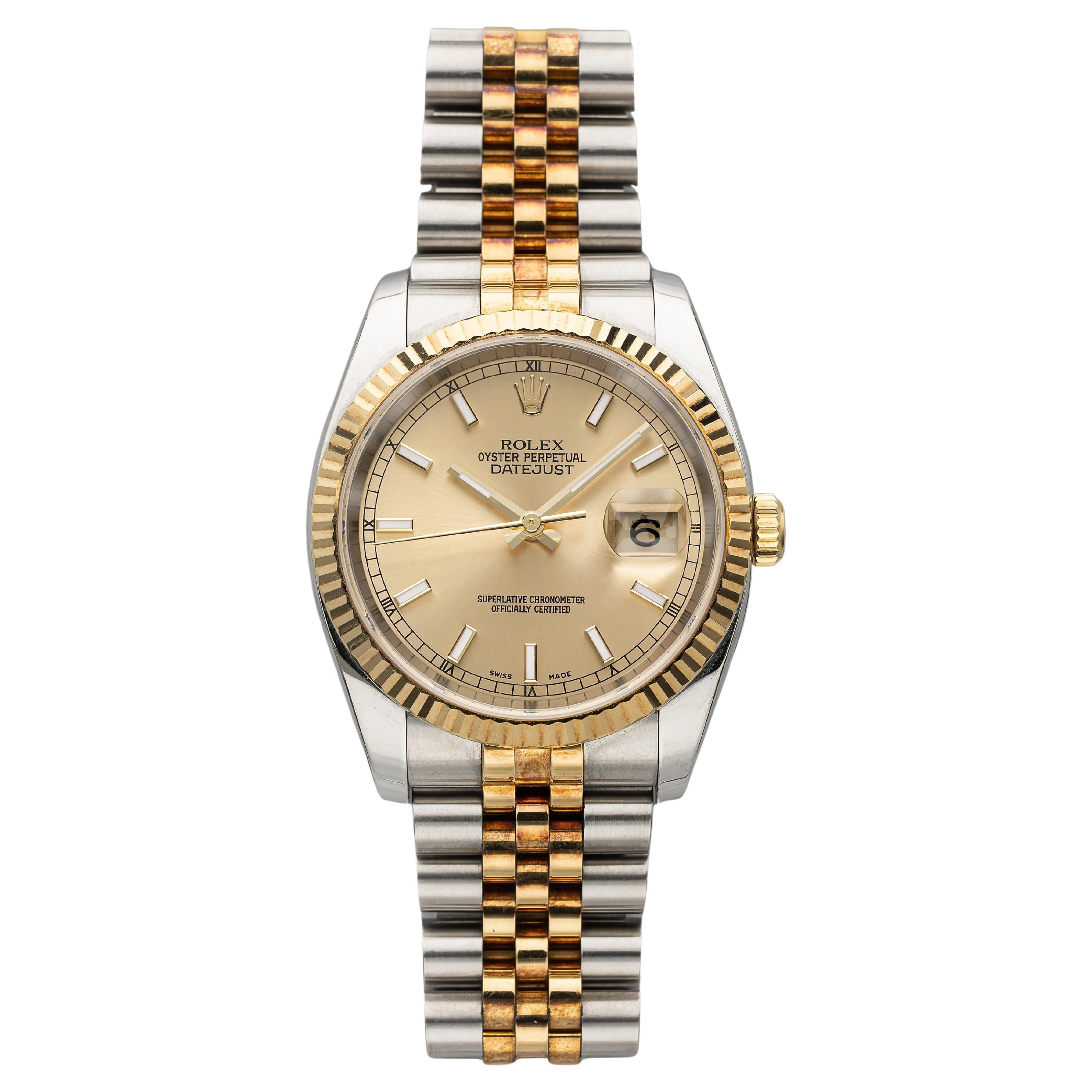2005 Rolex Datejust 36 116233 Two-Tone Auto Champagne Dial 36mm