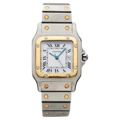 Vintage 1980s Cartier Santos 2961 18K YG & Steel Auto White Roman 29mm