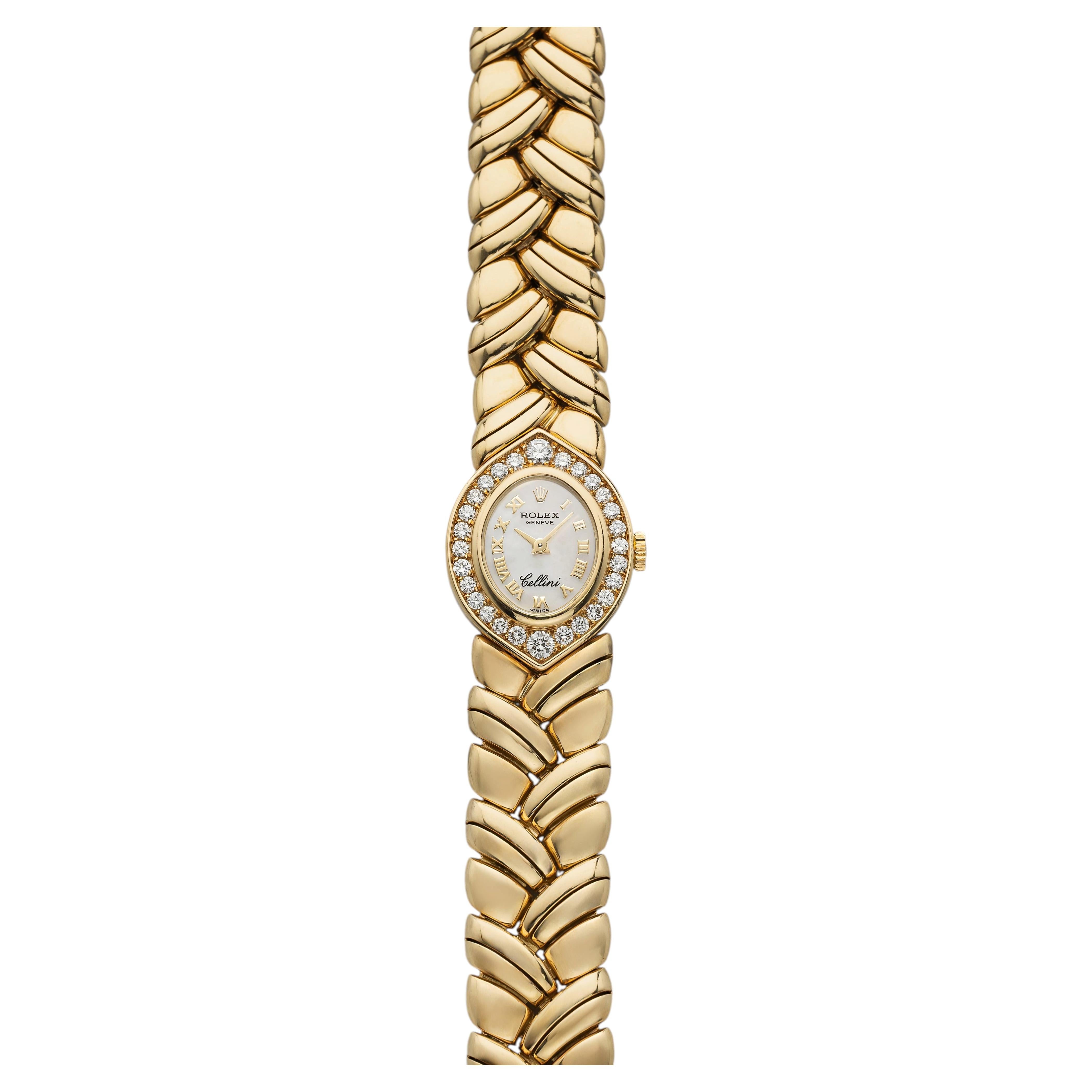 Vintage Rolex Cellini 1990 für Damen, Modell 2722, 18 Karat Gelbgold, Perlmuttzifferblatt, Handaufzug, 22 mm