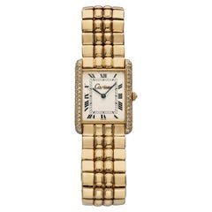 Vintage 1980s Cartier Tank Louis 81086 18K YG White Dial Diamond Quartz 23mm
