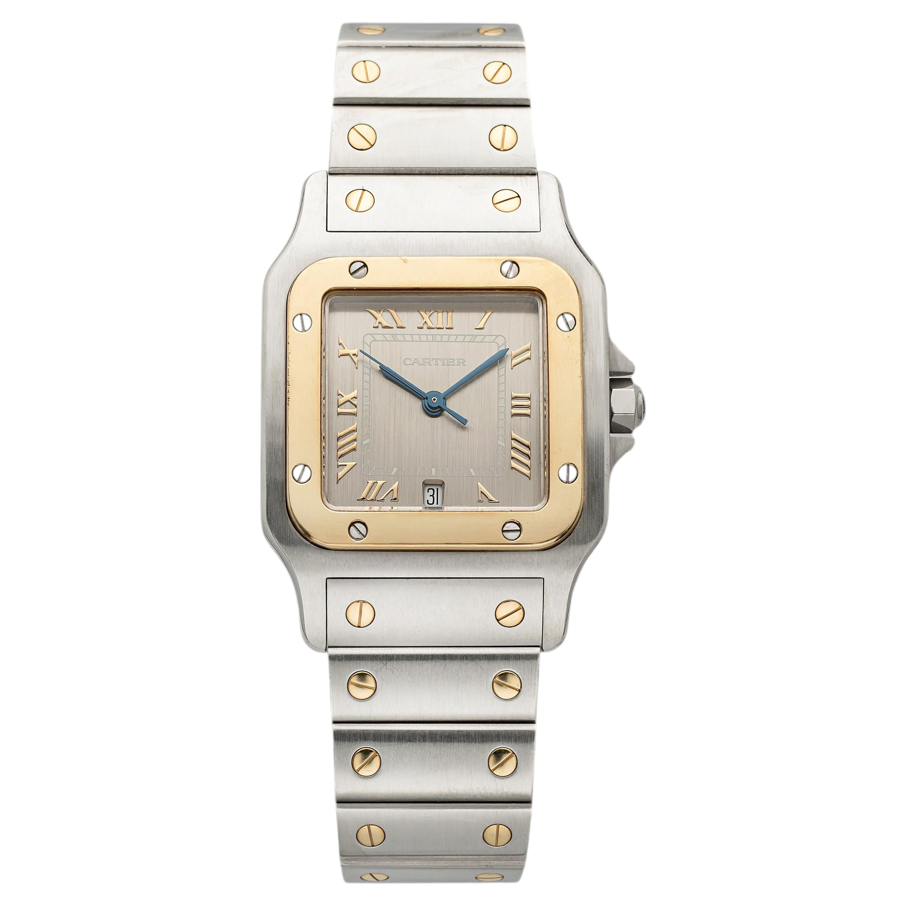 Vintage 1990s Cartier Santos Galbee 1567 Two-Tone Grey Dial Quartz 29mm