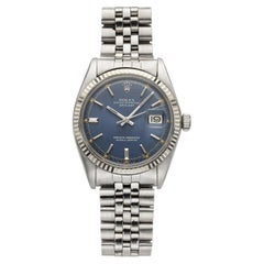 Rolex Datejust 1601 vintage de 1973, acier inoxydable, cadran bleu patiné, remontage automatique, 36 mm