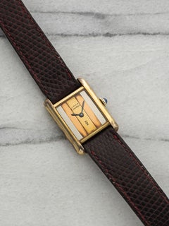 Cartier Lady Must Tank aus den 1970er Jahren, Vermeil, Trinity-Zifferblatt, Handaufzug, 23 mm