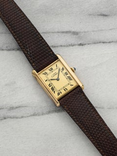 Vintage 1970s Cartier Lady Must de Tank Vermeil Lemon Roman Dial Manual 23mm