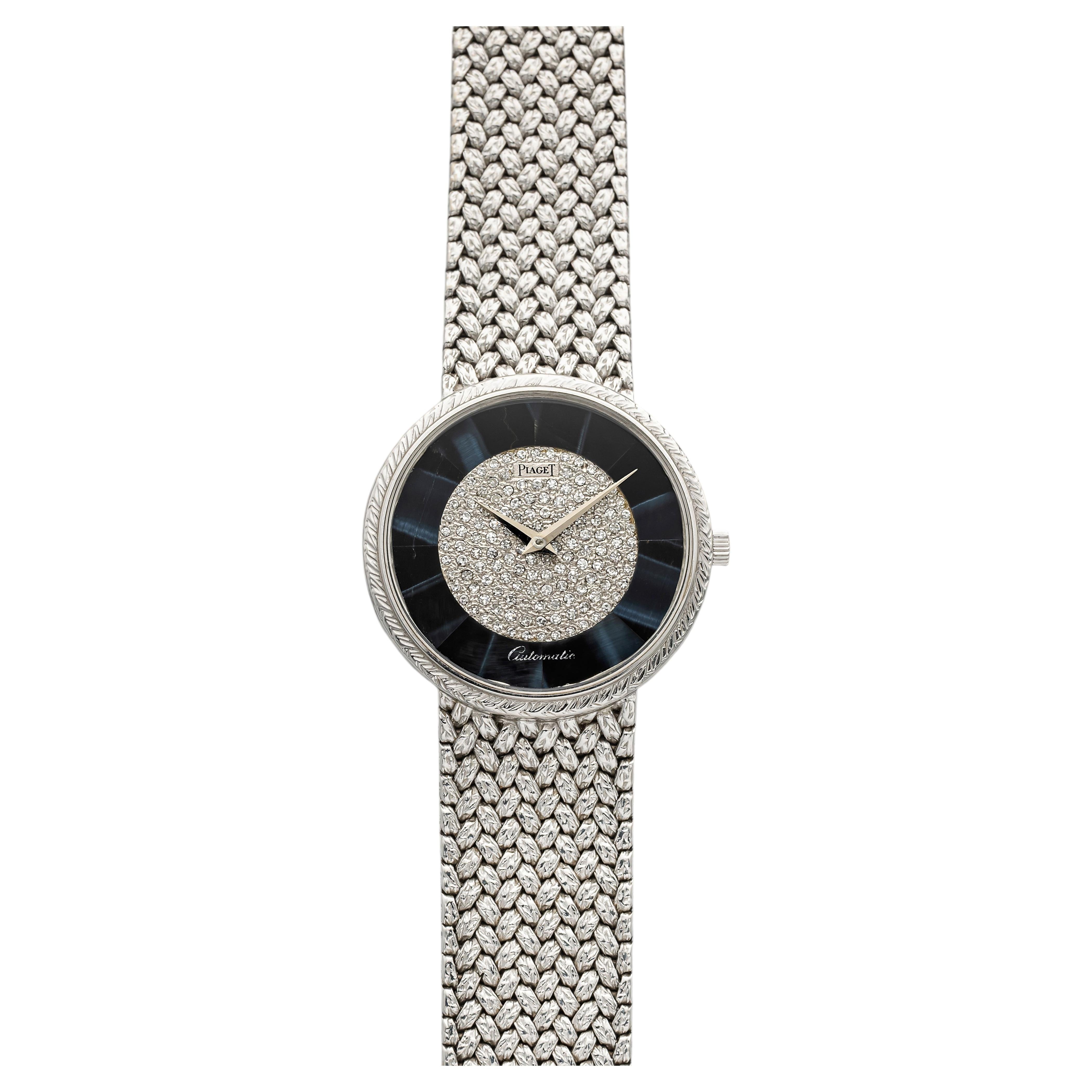 Pre-owned Piaget Vintage 1980s  12343d2 18k White Gold Hawkeye Diamond Dial Auto 34mm