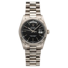 Vintage 1989 Rolex Day-Date 18239 18K White Gold Black Dial Automatic 36mm