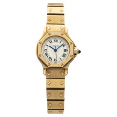Vintage 1979 Cartier Lady Santos Octagonal 0906 18K YG White Roman Auto 24mm