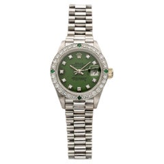 Vintage 1978 Rolex Lady Datejust 6907 18K WG Green Stella Diamond Dial Auto 26mm