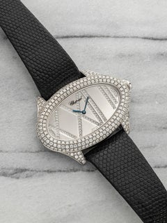 Vintage 1990s Chopard Montres Dame "Cat Eye" 13/7146/403 18K WG Diamond 53mm