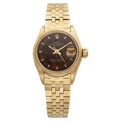 Vintage 1969 Rolex Lady Datejust 6521 18K YG Walnut Burl Wood Dial Auto 26mm