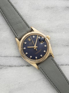 Vintage 1986 Rolex Oyster Perpetual Date 15037 14K YG Purple Diamond Auto 34mm