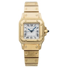 Vintage 1990s Cartier Santos Carree 0901 18K YG White Roman Dial Auto 24mm