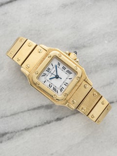 Vintage 1990s Cartier Santos Carree 0901 18K YG White Roman Dial Auto 24mm