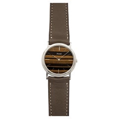 Vintage 1970s Piaget 9021 18K White Gold Tiger Eye Stone Dial Manual 34mm