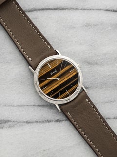 Vintage 1970s Piaget 9021 18K White Gold Tiger Eye Stone Dial Manual 34mm
