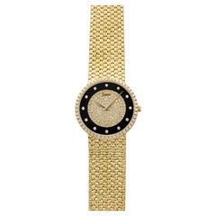 Vintage 1980s Piaget 8066 18K Yellow Gold Diamond & Onyx Stone Dial Quartz 33mm