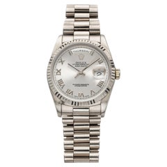 Vintage 1996 Rolex Day-Date 18239 18K White Gold Silver Sunburst Dial Auto 36mm