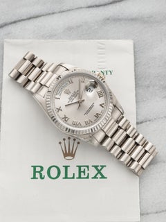 Vintage 1996 Rolex Day-Date 18239 18K White Gold Silver Sunburst Dial Auto 36mm