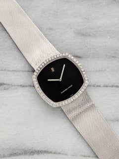 Vintage 1970s Audemars Piguet Cushion Ellipse 18K WG Black Diamond Manual 34mm