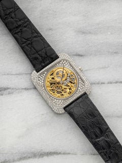 Vintage 1970s Vacheron Constantin Carree Skeleton 33514 TT 18K Gold Diamond 31mm