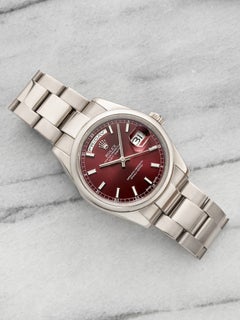 2000 Rolex Day-Date 118209 18K White Gold Cherry Red Dial Auto 36mm