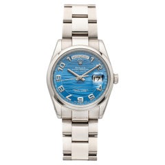 2002 Rolex Day-Date 118209 18K White Gold Blue Wave Dial Auto 36mm
