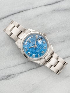 2002 Rolex Day-Date 118209 18K White Gold Blue Wave Dial Auto 36mm
