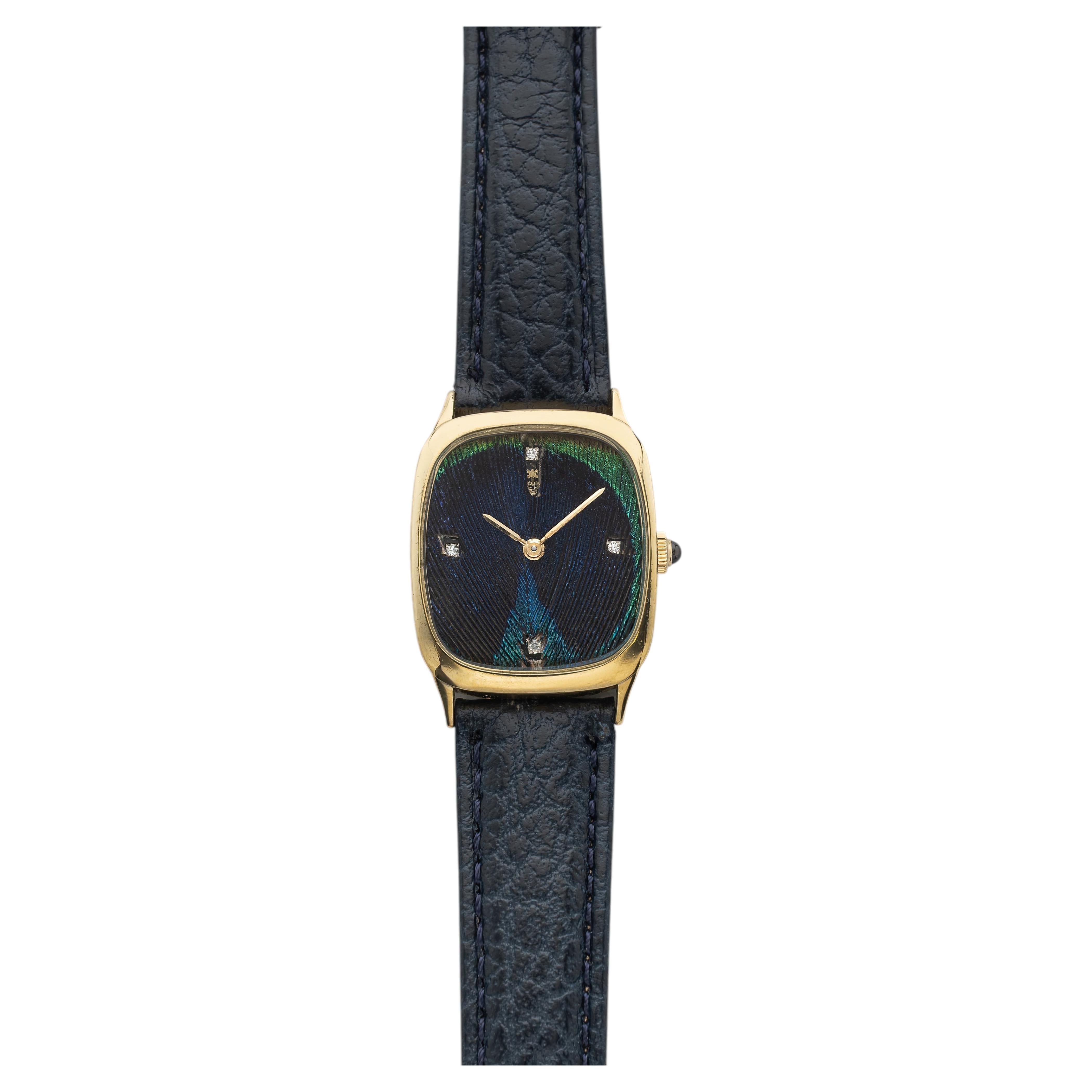 Pre-owned Corum Vintage 1970s  27174 18k Yellow Gold Peacock Feather Dial Manual 25mm